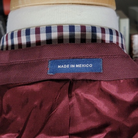 Stafford Men's Hopsack Blazer Two Silver Button Burgundy Wool Blend Classic 44R - Picture 10 of 13